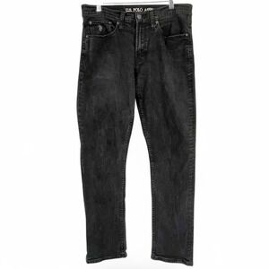 US Polo Assn Mens Black Stretch Denim Jeans Straight Leg 34x32 Luxury Casual